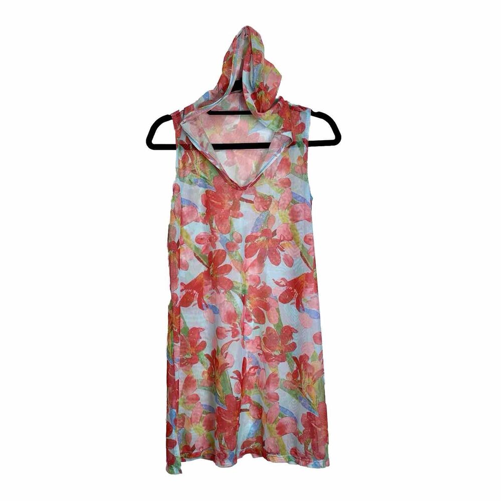 Athena Women's Sheer Mesh Swimwear Cover-Up Dress Size‎ Medium Floral Hooded Top - Picture 3 of 9
